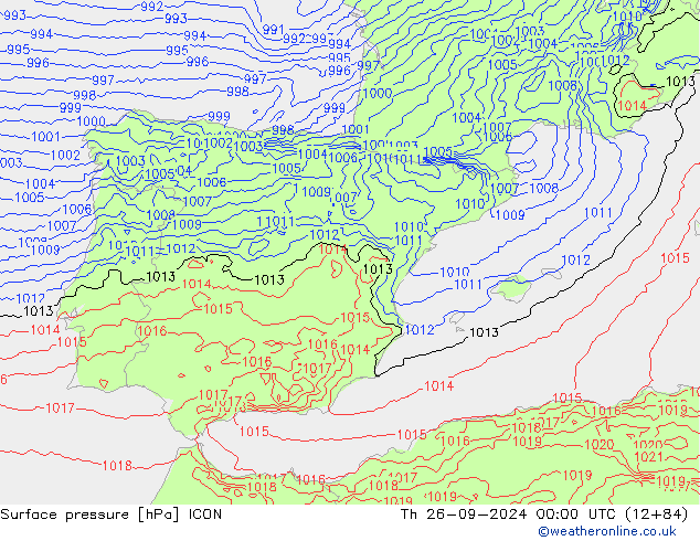 Surface pressure ICON Th 26.09.2024 00 UTC