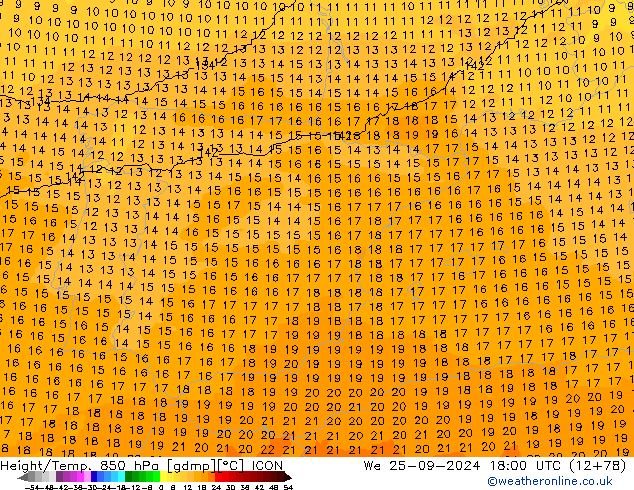 Height/Temp. 850 hPa ICON  25.09.2024 18 UTC