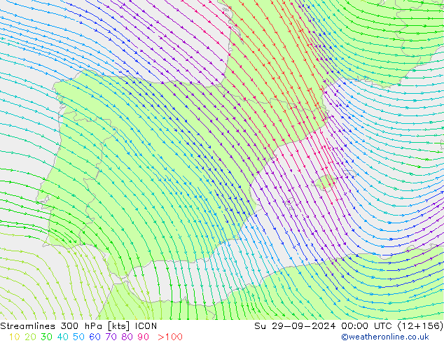 Stromlinien 300 hPa ICON So 29.09.2024 00 UTC