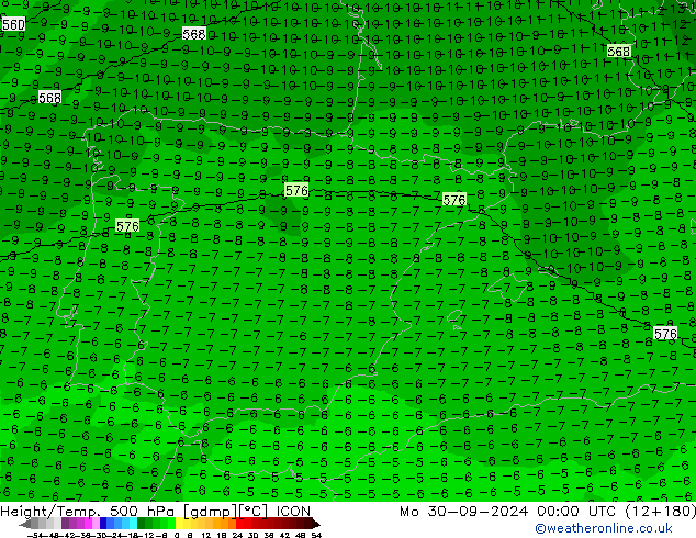 Hoogte/Temp. 500 hPa ICON ma 30.09.2024 00 UTC