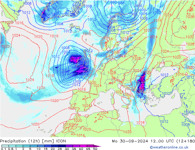 Precipitation (12h) ICON Po 30.09.2024 00 UTC