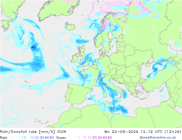 Rain/Snowfall rate ICON  23.09.2024 12 UTC