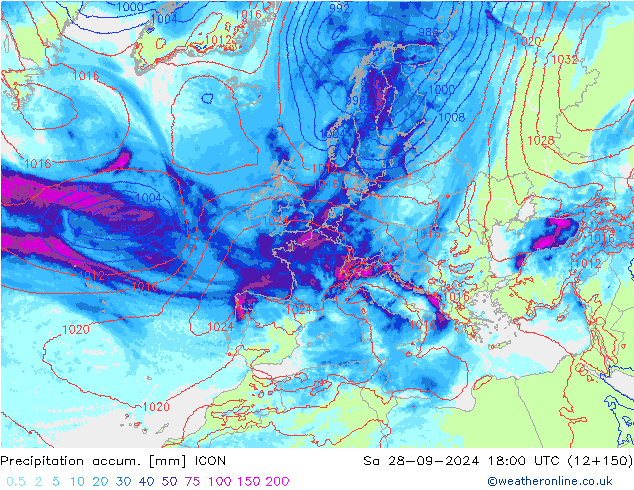 Nied. akkumuliert ICON Sa 28.09.2024 18 UTC