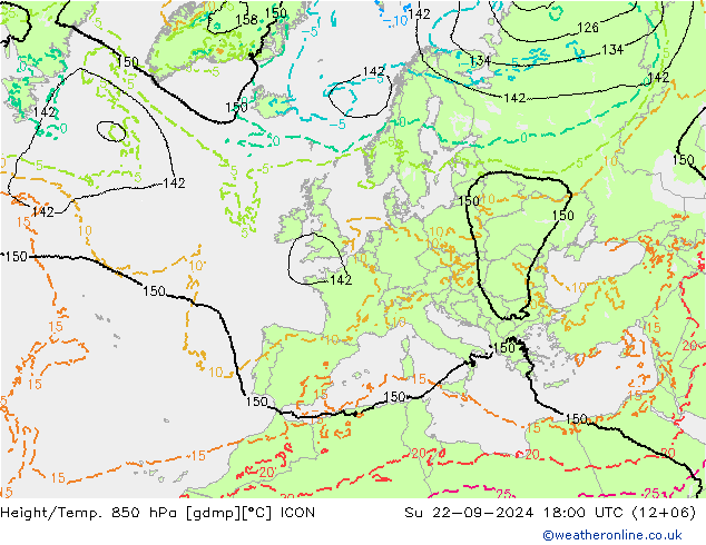 Height/Temp. 850 hPa ICON nie. 22.09.2024 18 UTC