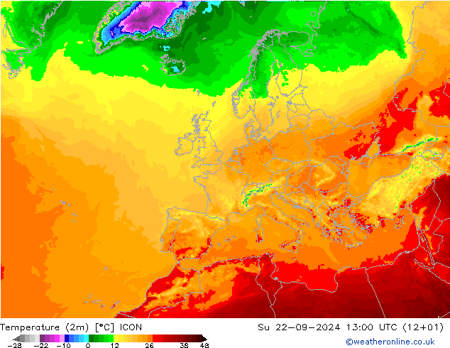 Temperatura (2m) ICON dom 22.09.2024 13 UTC