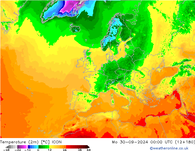 Temperature (2m) ICON Mo 30.09.2024 00 UTC