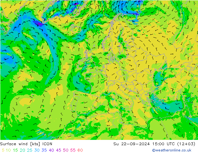 Surface wind ICON Su 22.09.2024 15 UTC