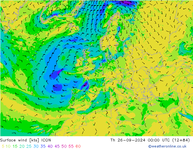 Wind 10 m ICON do 26.09.2024 00 UTC