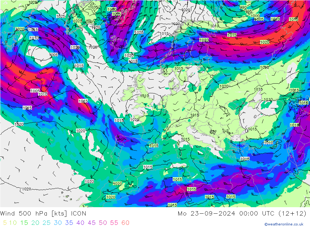 Wind 500 hPa ICON ma 23.09.2024 00 UTC