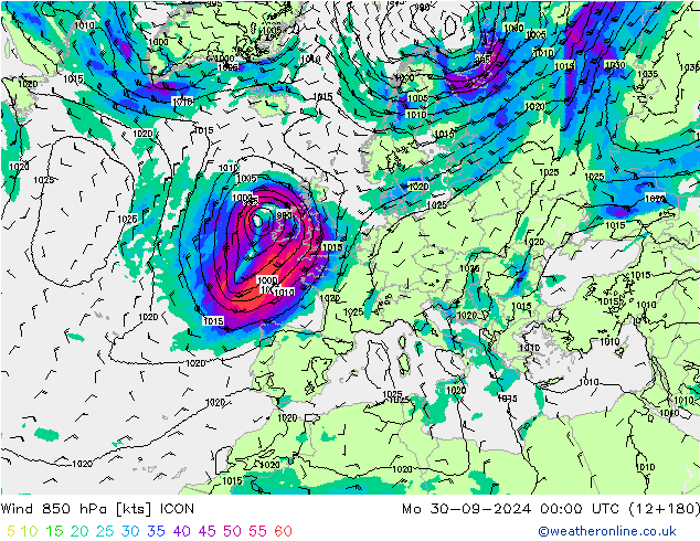 Wind 850 hPa ICON Mo 30.09.2024 00 UTC