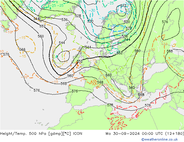 Hoogte/Temp. 500 hPa ICON ma 30.09.2024 00 UTC