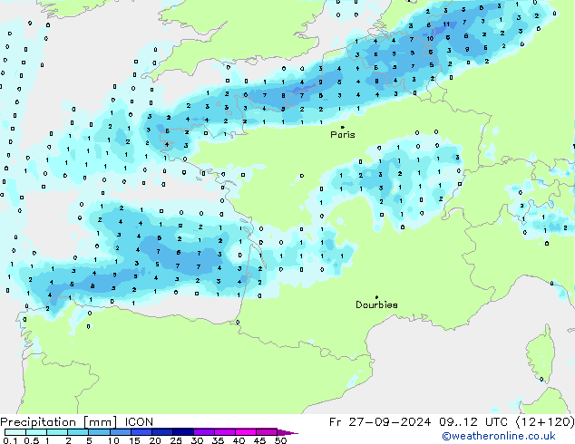 Yağış ICON Cu 27.09.2024 12 UTC