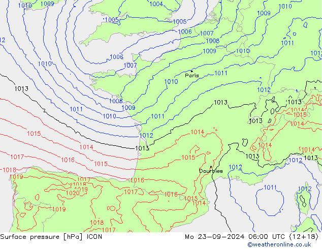 Yer basıncı ICON Pzt 23.09.2024 06 UTC