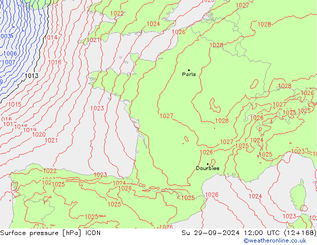 Atmosférický tlak ICON Ne 29.09.2024 12 UTC