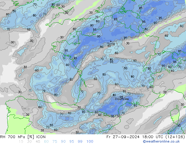 RH 700 hPa ICON Fr 27.09.2024 18 UTC