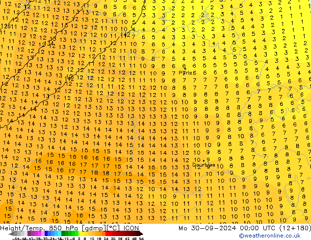 Hoogte/Temp. 850 hPa ICON ma 30.09.2024 00 UTC