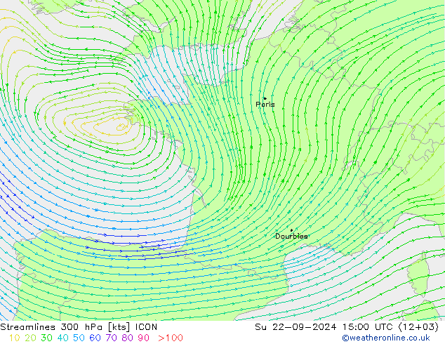 Stroomlijn 300 hPa ICON zo 22.09.2024 15 UTC