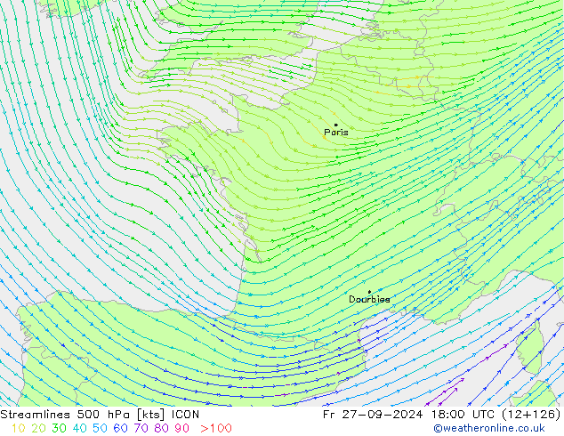 Streamlines 500 hPa ICON Fr 27.09.2024 18 UTC