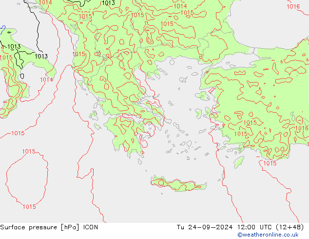 Yer basıncı ICON Sa 24.09.2024 12 UTC