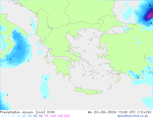 Precipitation accum. ICON Mo 23.09.2024 12 UTC