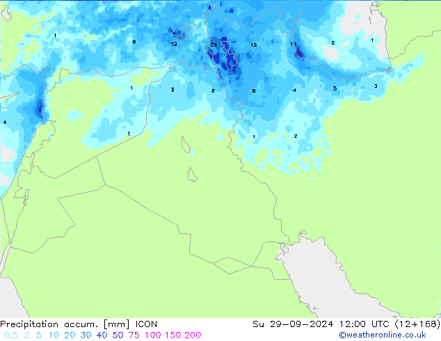 Precipitación acum. ICON dom 29.09.2024 12 UTC