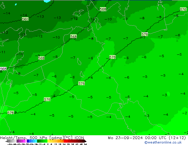 Géop./Temp. 500 hPa ICON lun 23.09.2024 00 UTC