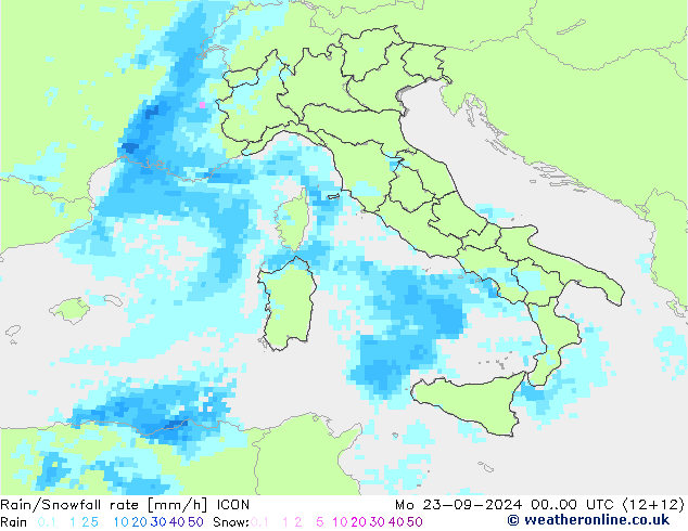 Rain/Snowfall rate ICON lun 23.09.2024 00 UTC