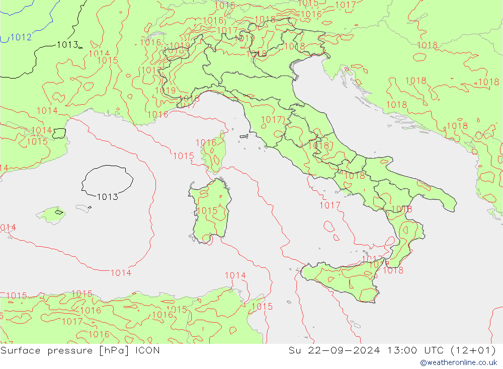 Surface pressure ICON Su 22.09.2024 13 UTC