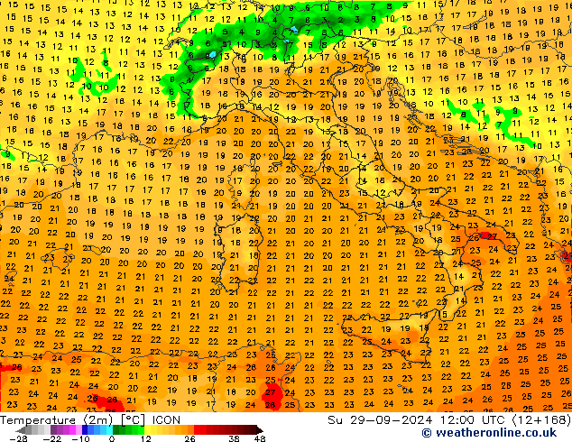 Temperatuurkaart (2m) ICON zo 29.09.2024 12 UTC