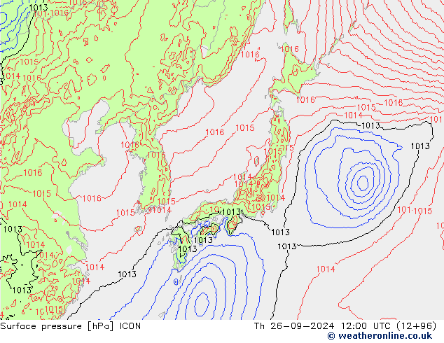 Luchtdruk (Grond) ICON do 26.09.2024 12 UTC