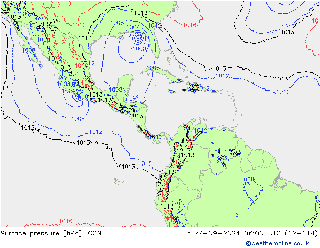 Luchtdruk (Grond) ICON vr 27.09.2024 06 UTC