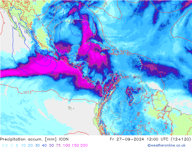 Precipitation accum. ICON ven 27.09.2024 12 UTC