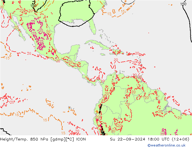 Height/Temp. 850 hPa ICON nie. 22.09.2024 18 UTC