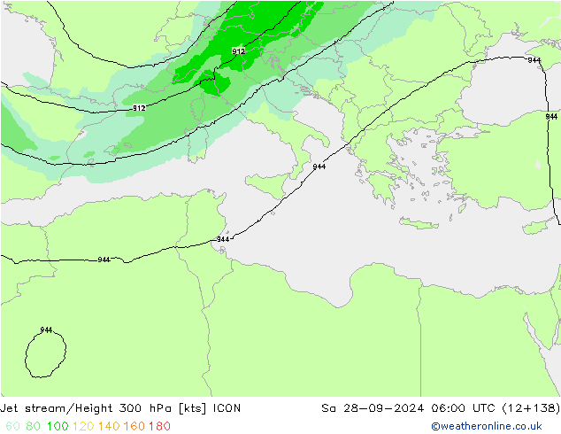 Jet stream/Height 300 hPa ICON So 28.09.2024 06 UTC