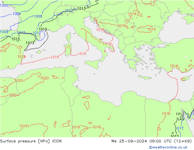 Surface pressure ICON We 25.09.2024 09 UTC