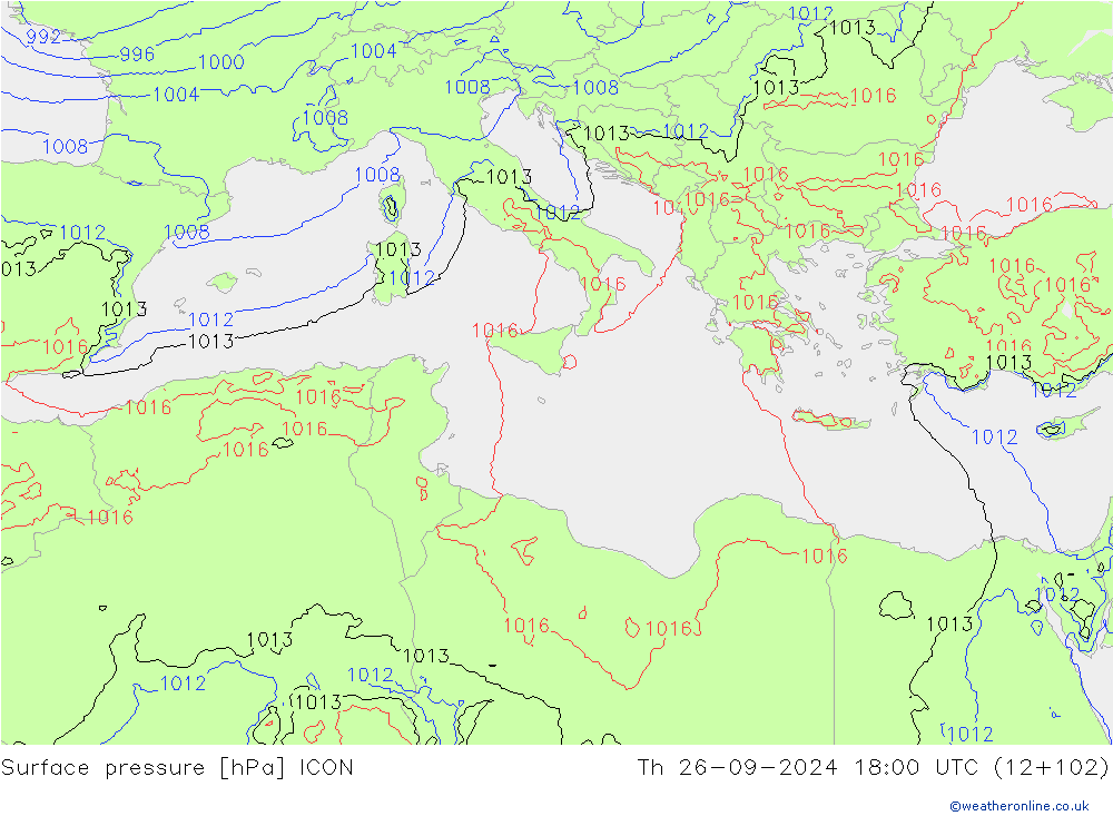 Surface pressure ICON Th 26.09.2024 18 UTC