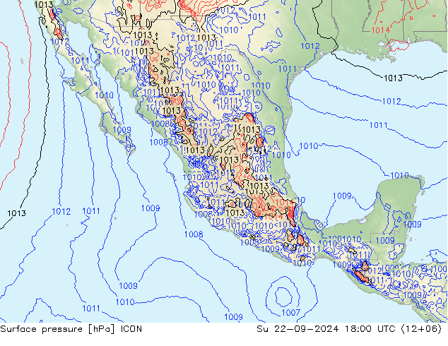 Atmosférický tlak ICON Ne 22.09.2024 18 UTC