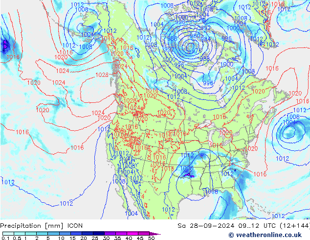 precipitação ICON Sáb 28.09.2024 12 UTC