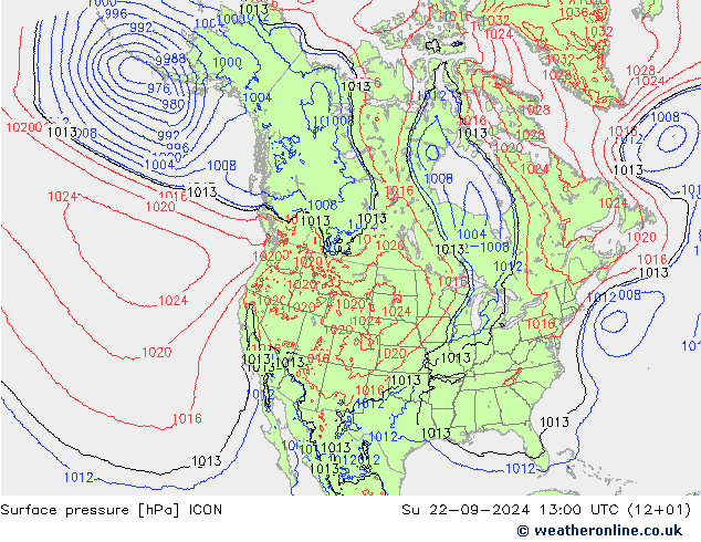 地面气压 ICON 星期日 22.09.2024 13 UTC