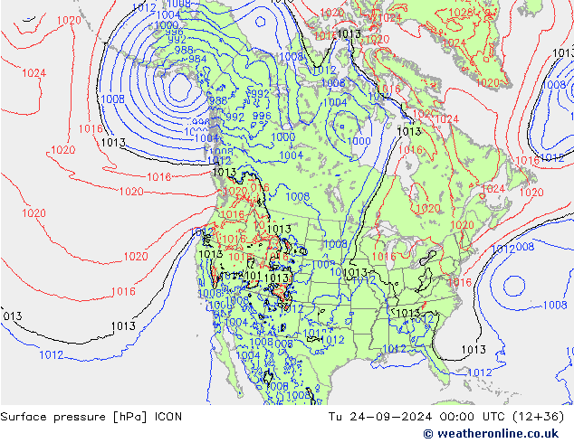 Surface pressure ICON Tu 24.09.2024 00 UTC