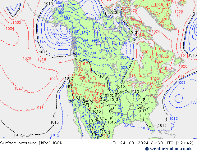 Surface pressure ICON Tu 24.09.2024 06 UTC