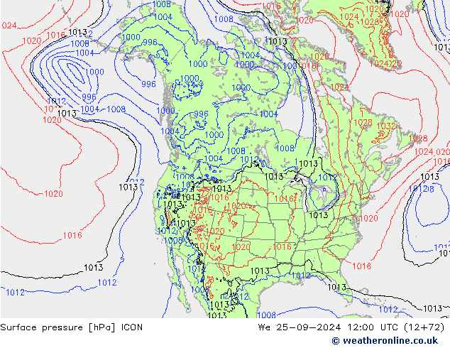 Surface pressure ICON We 25.09.2024 12 UTC