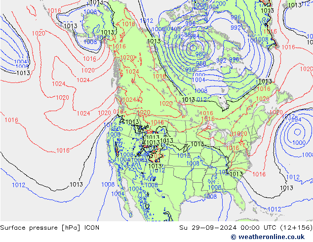 Surface pressure ICON Su 29.09.2024 00 UTC