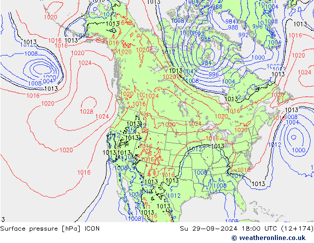 Surface pressure ICON Su 29.09.2024 18 UTC