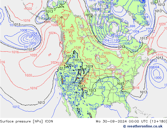 Pressione al suolo ICON lun 30.09.2024 00 UTC