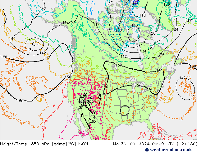 Height/Temp. 850 hPa ICON 星期一 30.09.2024 00 UTC