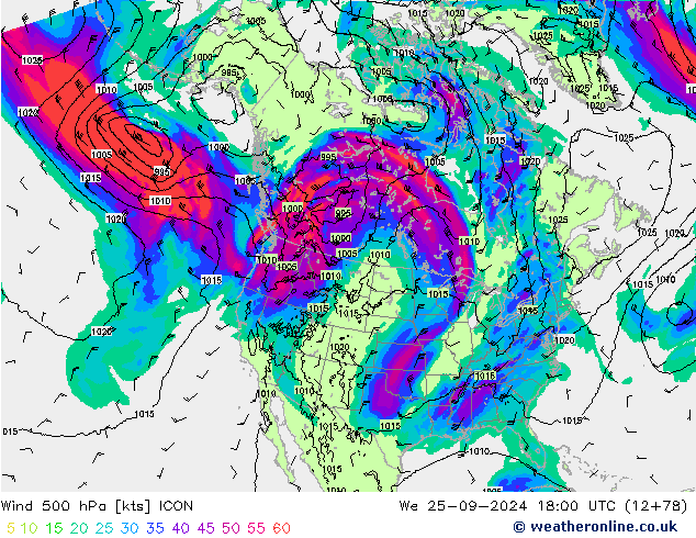 Wind 500 hPa ICON We 25.09.2024 18 UTC