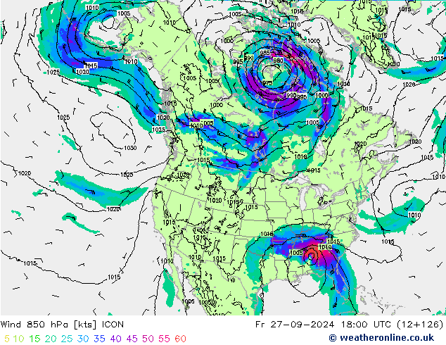 Wind 850 hPa ICON Fr 27.09.2024 18 UTC