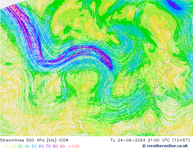 ветер 500 гПа ICON вт 24.09.2024 21 UTC