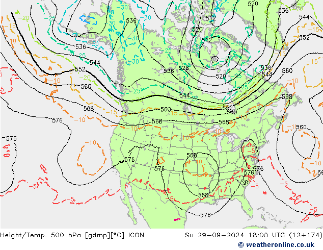 Height/Temp. 500 hPa ICON Su 29.09.2024 18 UTC